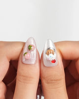 Berry Pudding custom press-on nails with candied pink-to-silver dessert details