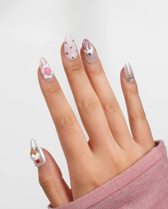 Berry Pudding close-up of cupcake and strawberry nail art on soft pink base