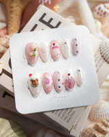 Berry Pudding dessert press-on nails in extra short almond shape