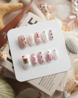Berry Pudding dessert press-on nails in extra short oval shape
