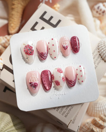 Berry Tart raspberry dessert press-on nails in extra short almond shape