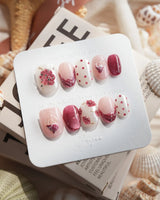 Berry Tart raspberry dessert press-on nails in extra short oval shape
