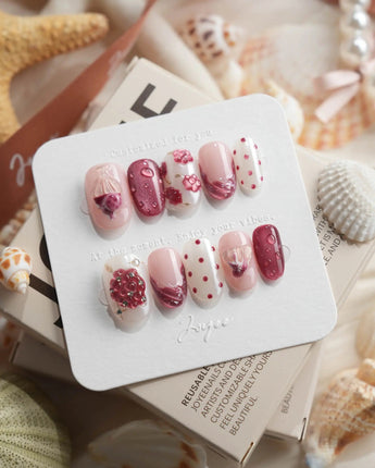 Berry Tart raspberry dessert press-on nails in short oval shape