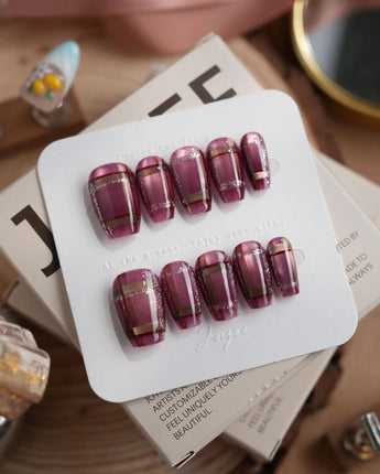 Berry Tweed press-on nails — Grape Purple Red, Vintage