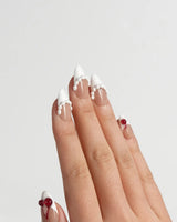 Birthday Cake nail art close-up showing Vintage Cherry Cream, 3D Embossed Textures & Jelly Cherries. details