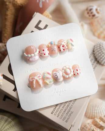 Birthday Party Extra Short Squoval press on nails, handmade custom nails by Joyeenails