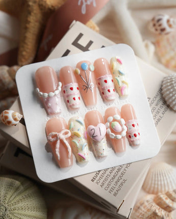 Birthday Party Long Coffin press on nails, handmade custom nails by Joyeenails