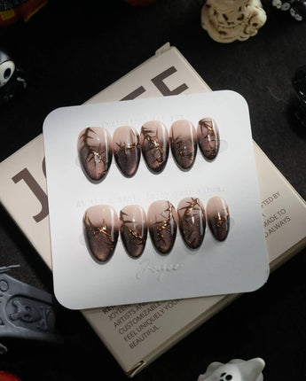 Black Briar handmade press-on nails in extra short almond shape by Joyee Nails