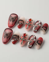 Black Butterfly Short Almond Nails | Ready to ship - Joyeenails - 