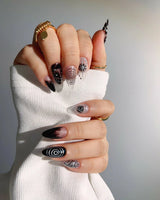 Black & Silver Void press-on nails — black aura swirl abstract nails handmade nail art by Joyee Nails