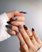 Black & Silver Void press-on nails — black aura swirl abstract nails handmade nail art by Joyee Nails
