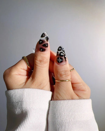 Black & Silver Void press-on nails — black aura swirl abstract nails handmade nail art by Joyee Nails