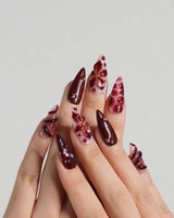 Bloody Kiss press-on nails — deep red marble nude