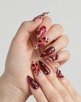 Bloody Kiss nails — deep red marble nude by Joyee Nails