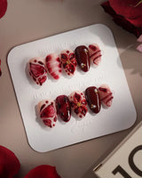 Bloody Kiss nails — deep red marble nude by Joyee Nails