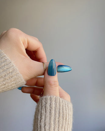 Blue Sky Cat-eye press-on nails — Peacock Blue cat eye  handmade nail art by Joyee Nails