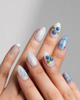 Blue Grid cool-toned blueberry press-on nails with crisp plaid details