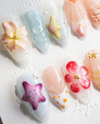 Blue Lagoon Medium Almond press on nails, handmade custom nails by Joyeenails