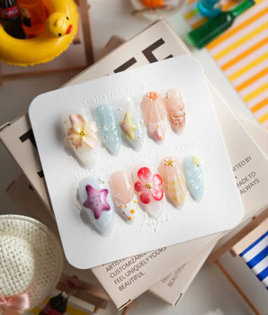 Blue Lagoon Medium Almond press on nails, handmade custom nails by Joyeenails