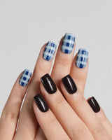 Checkerboard press-ons styled for autumn