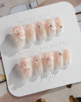 Blush Melt clean girl summer nails with pink fog shimmer and dewy floral accents