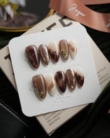 Bonfire Short Almond brown marble press on nails with brown marble handmade nail art - image 3