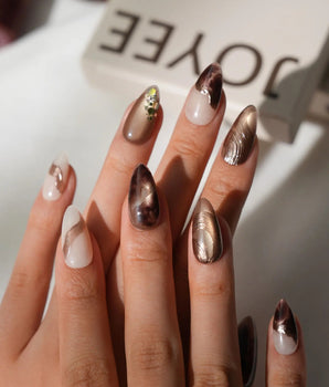 Bonfire Short Almond brown marble press on nails with brown marble handmade nail art - image 2