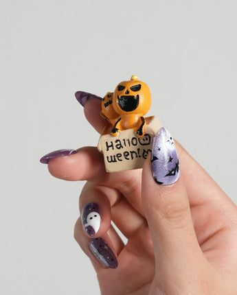 Boo Flicks -Purple handmade press-on nails featuring Purple Glitter Halloween, Playful Ghost & Spiderweb.