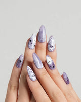 Boo Flicks -Purple nail art close-up showing Purple Glitter Halloween, Playful Ghost & Spiderweb. details