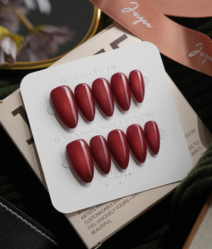 Brick Short Almond red press on nails fall with red aura handmade nail art - image 2