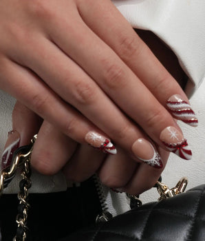 Broadway Rouge press-on nails — Festive Red & White
