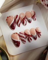 Broadway Rouge press-on nails — Festive Red & White