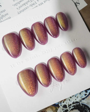 Brown Acrylic Cat-eye in extra short almond shape with berry brown cat-eye finish