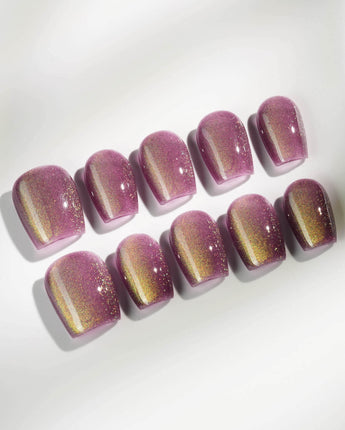 Brown Acrylic Cat-eye in extra short coffin shape with warm mauve brown shimmer