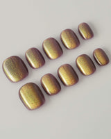 Brown Acrylic Cat-eye press-on nails in extra short squoval shape — Berry Mauve cat eye