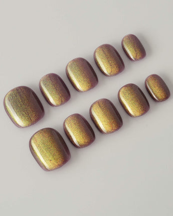 Brown Acrylic Cat-eye in extra short squoval shape with berry mauve cat-eye shine