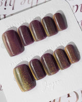 Brown Acrylic Cat-eye press-on nails in short square shape — Berry Mauve cat eye