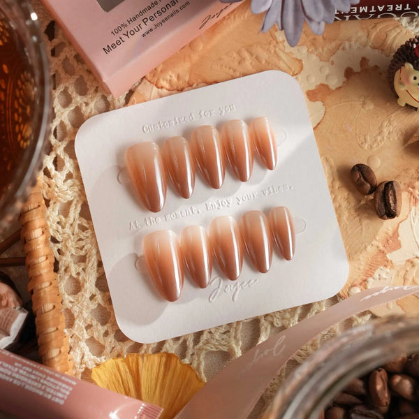 brown ombre press-on nails with nude gradient