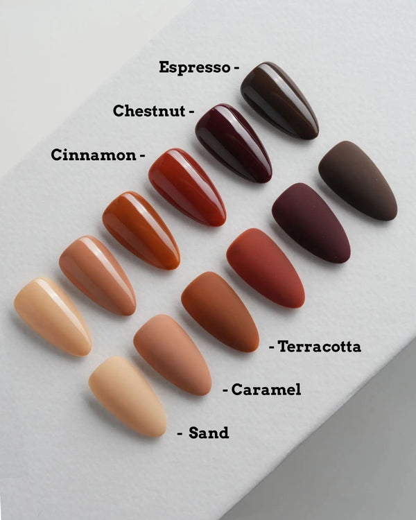 Brown Press On Nails – Handmade Nude to Chocolate – Matte or Glossy – 6 Shades Sand press on nails, handmade custom nails by Joyeenails
