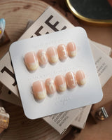 Butter Bow nails in extra short oval — Creamy Soft Yellow, Lace