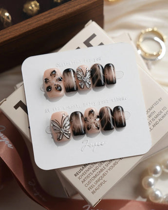 Butterfly Effect Short Square press on nails, handmade custom nails by Joyeenails