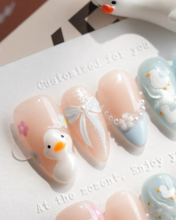 Call Duck Tutu handmade press-on nails featuring duck nail art
