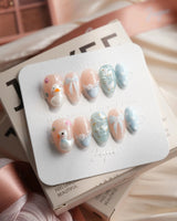 Call Duck Tutu extra short almond press-on nails with tiny duck and pearl details