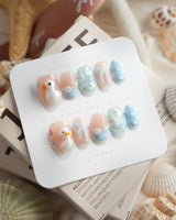Call Duck Tutu extra short oval press-on nails with glossy duck-themed art