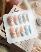 Call Duck Tutu medium coffin press-on nails with ducklings, bows and flowers