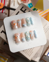 Call Duck Tutu short coffin press-on nails with blush blue duckling design