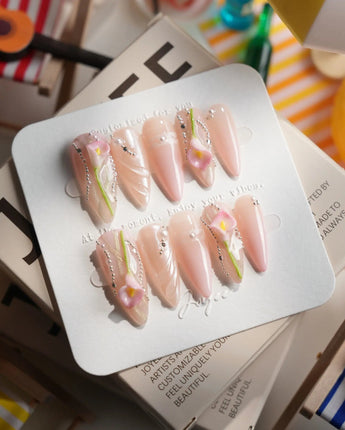 Calla Lily — Still Water Medium Stiletto press on nails, handmade custom nails by Joyeenails