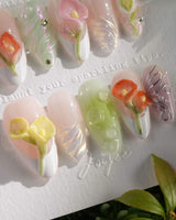 CallaLily-Dewy Vibe nails — Fresh Macarons, 3D Calla by Joyee Nails