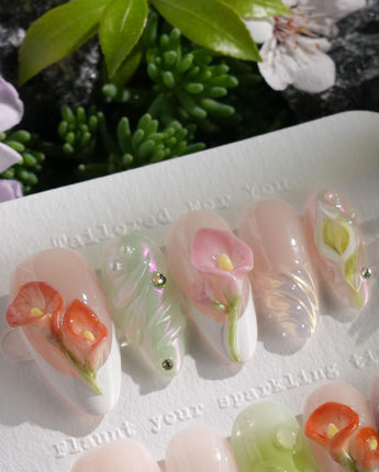 CallaLily-Dewy Vibe nails — Fresh Macarons, 3D Calla by Joyee Nails