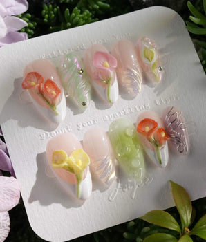 CallaLily-Dewy Vibe press-on nails — Fresh Macarons, 3D Calla